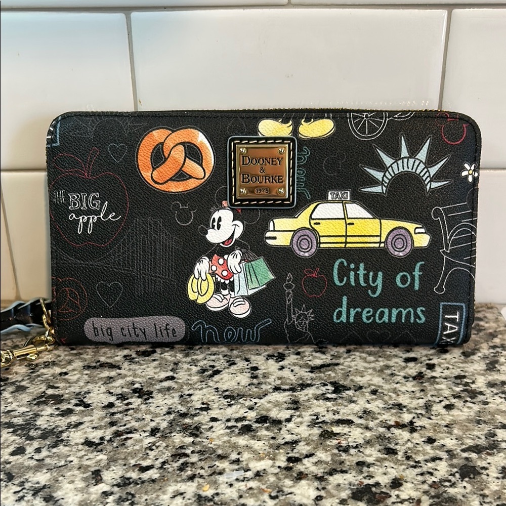 Dooney & Bourke Black Wallet with Colorful New York Icons
